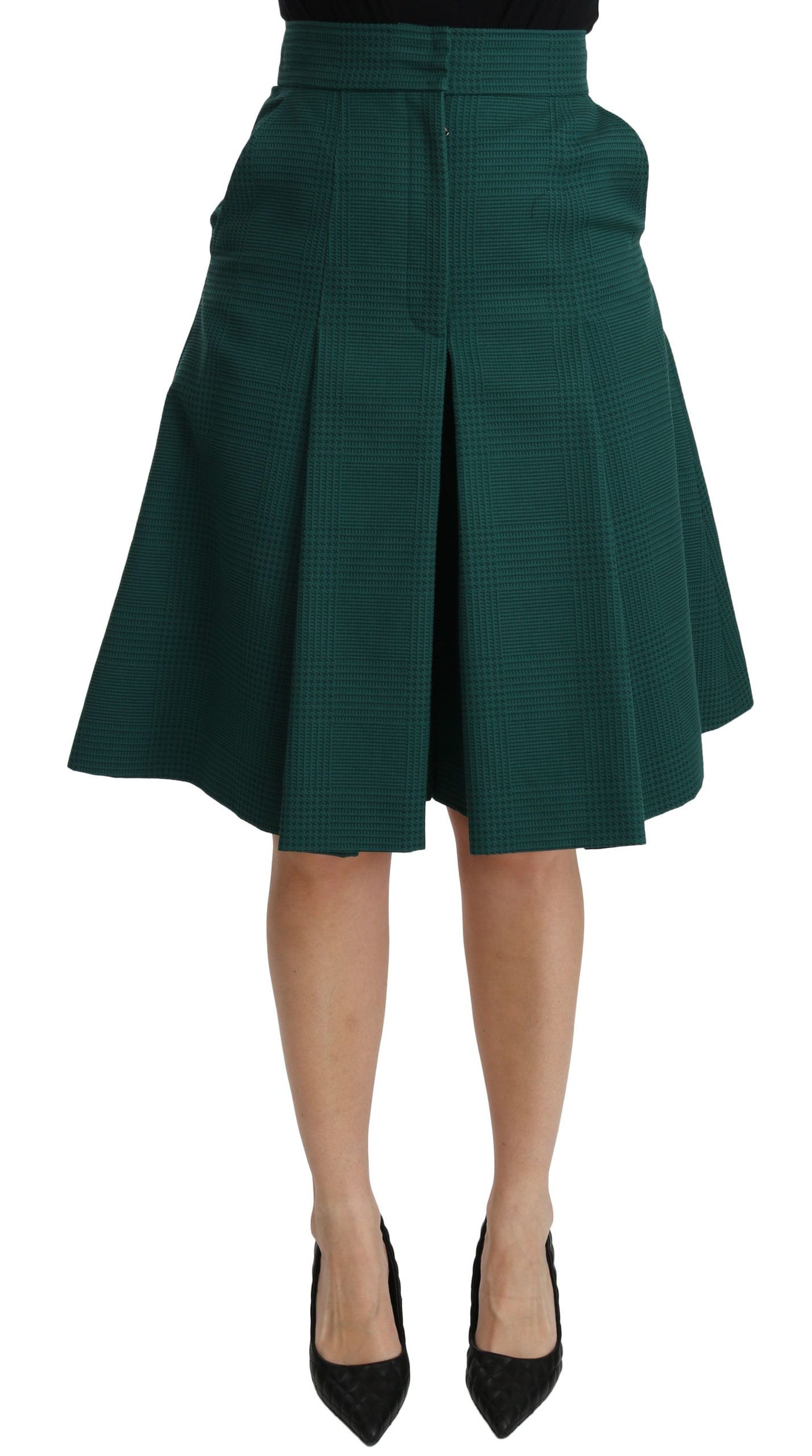 Dolce & Gabbana Grüner Faltenrock in A-Linie mit hoher Taille aus Baumwolle