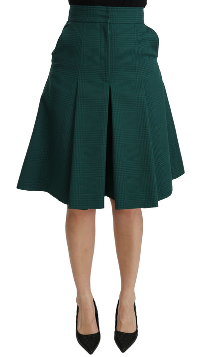 Dolce & Gabbana Grüner Faltenrock in A-Linie mit hoher Taille aus Baumwolle