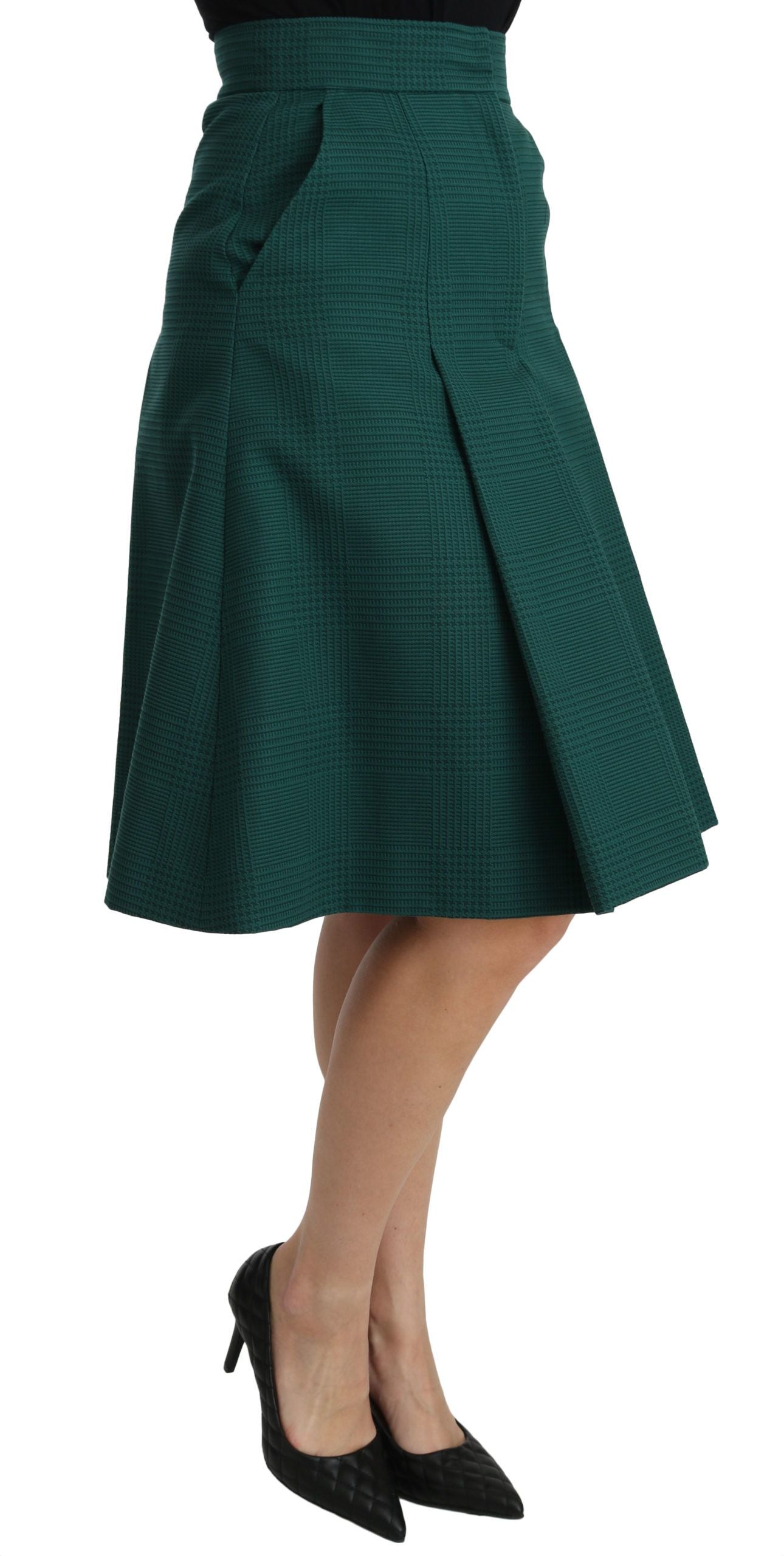 Dolce & Gabbana Grüner Faltenrock in A-Linie mit hoher Taille aus Baumwolle