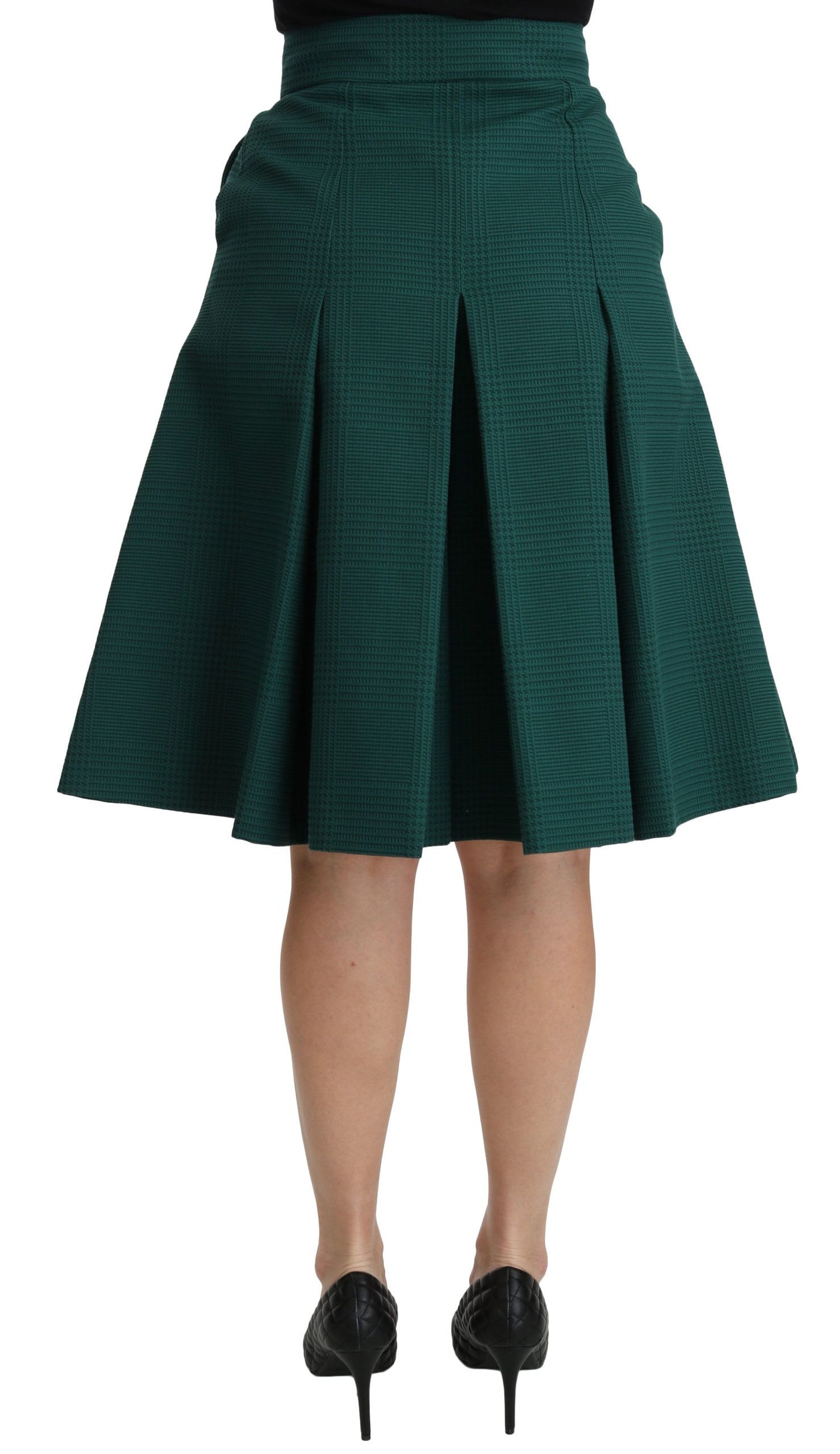 Dolce & Gabbana Grüner Faltenrock in A-Linie mit hoher Taille aus Baumwolle