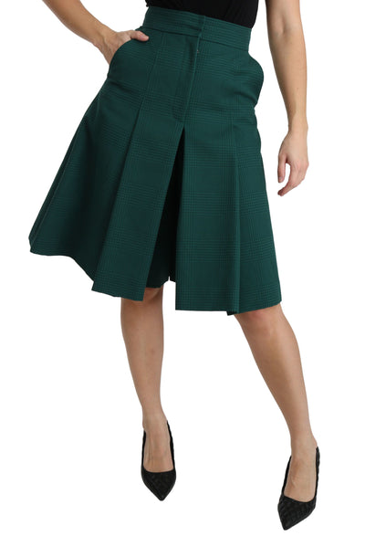 Dolce & Gabbana Grüner Faltenrock in A-Linie mit hoher Taille aus Baumwolle