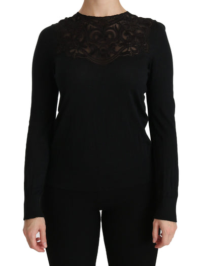 Dolce & Gabbana Schwarze Seidenbluse mit Rundhalsausschnitt und langen Ärmeln