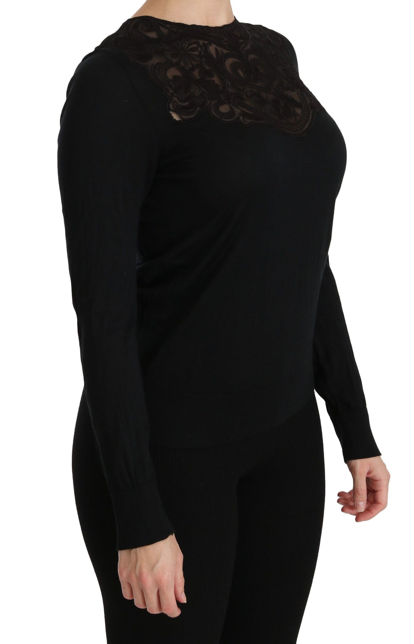 Dolce & Gabbana Schwarze Seidenbluse mit Rundhalsausschnitt und langen Ärmeln