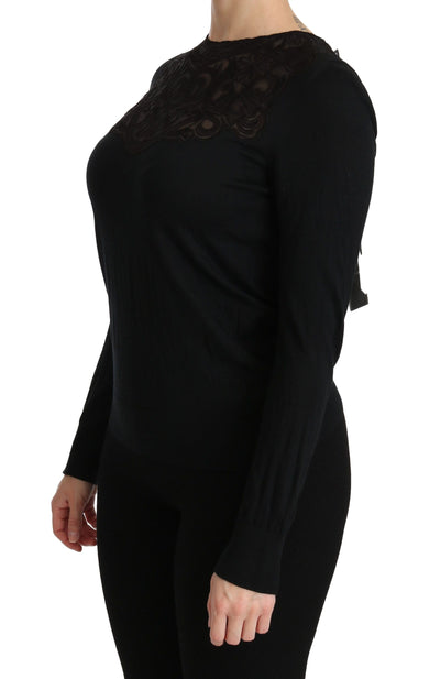 Dolce & Gabbana Schwarze Seidenbluse mit Rundhalsausschnitt und langen Ärmeln