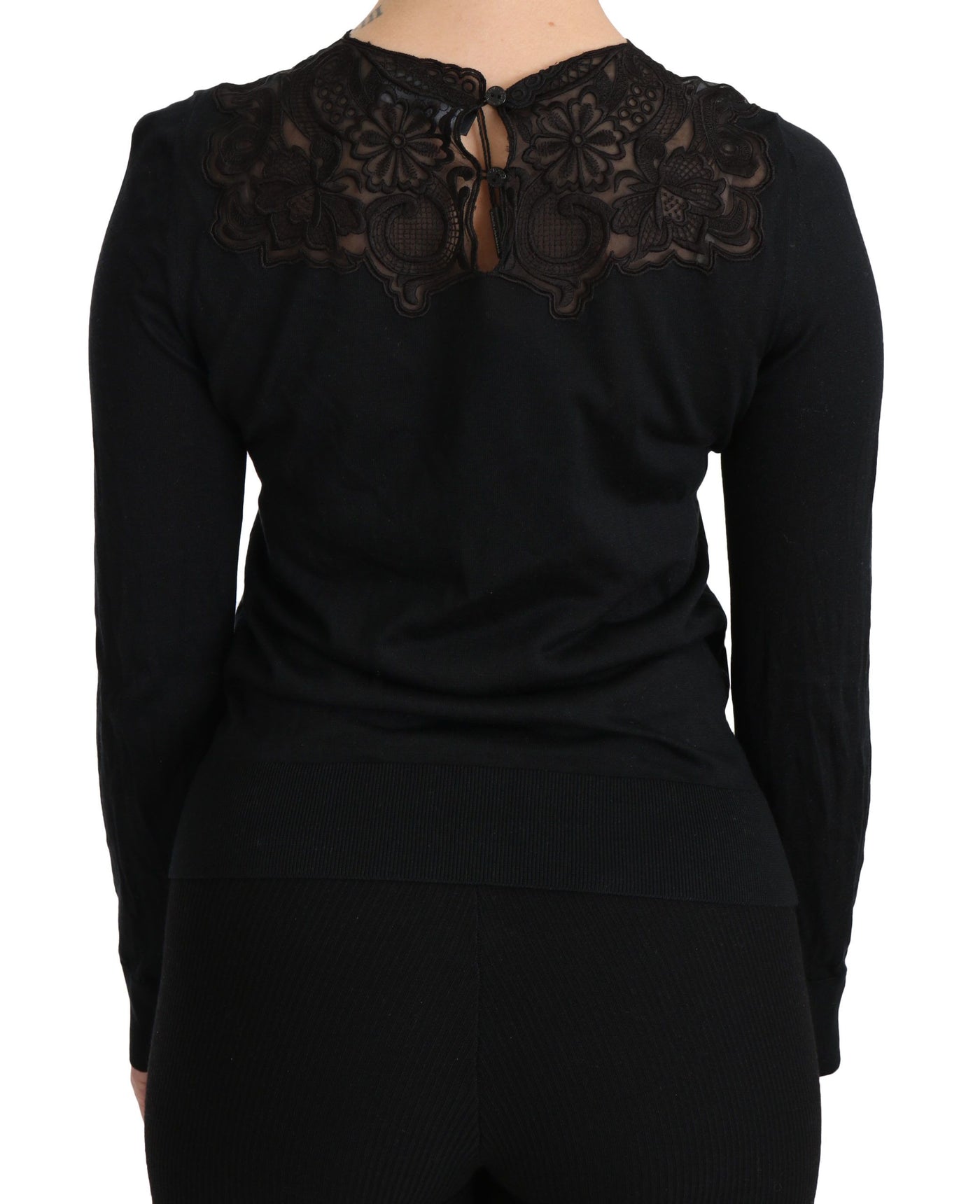 Dolce & Gabbana Schwarze Seidenbluse mit Rundhalsausschnitt und langen Ärmeln
