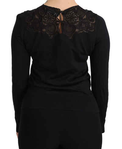 Dolce & Gabbana Schwarze Seidenbluse mit Rundhalsausschnitt und langen Ärmeln