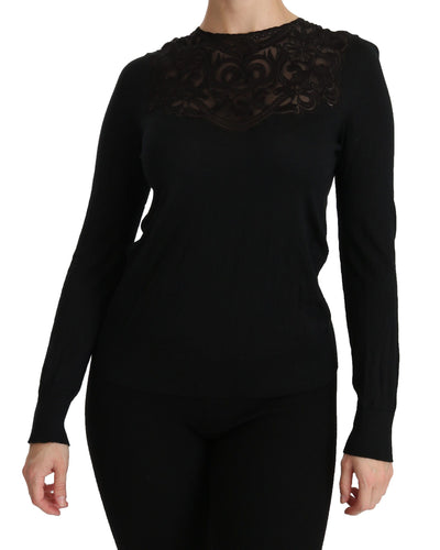 Dolce & Gabbana Schwarze Seidenbluse mit Rundhalsausschnitt und langen Ärmeln
