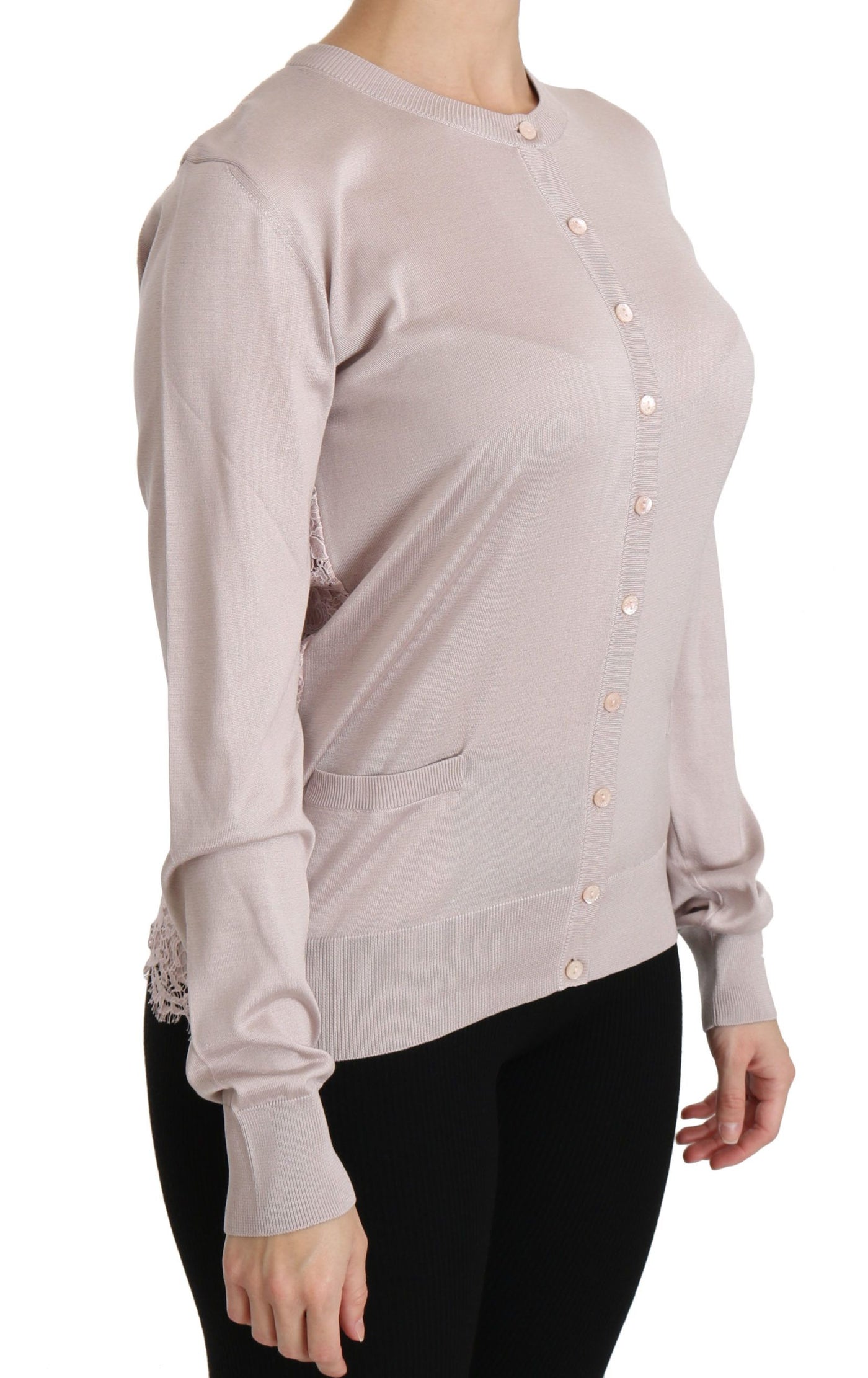 Dolce & Gabbana Rosa Seidenpullover mit langen Ärmeln und Spitze