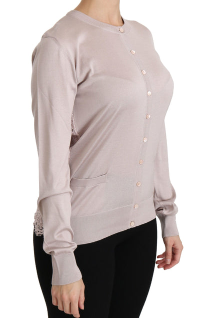 Dolce & Gabbana Rosa Seidenpullover mit langen Ärmeln und Spitze