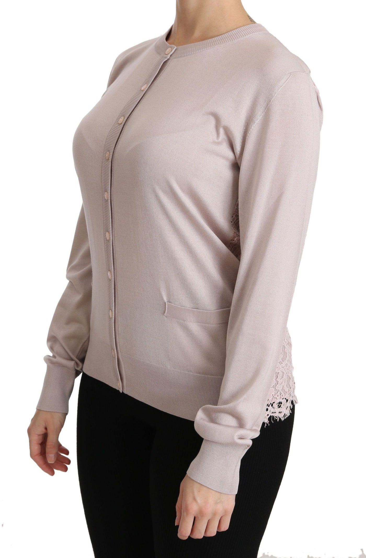 Dolce & Gabbana Rosa Seidenpullover mit langen Ärmeln und Spitze