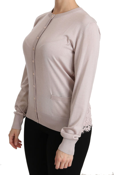 Dolce & Gabbana Rosa Seidenpullover mit langen Ärmeln und Spitze