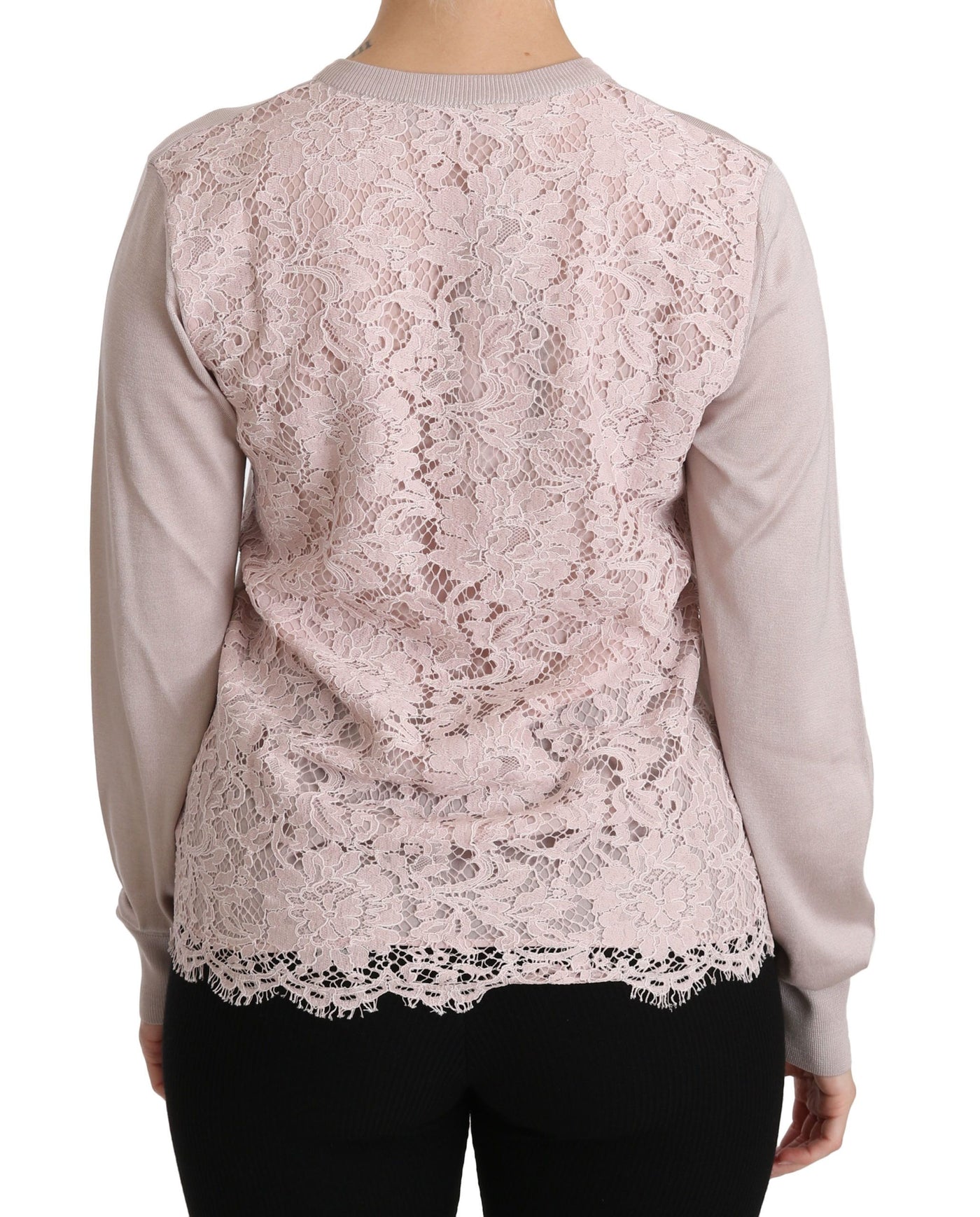 Dolce & Gabbana Rosa Seidenpullover mit langen Ärmeln und Spitze