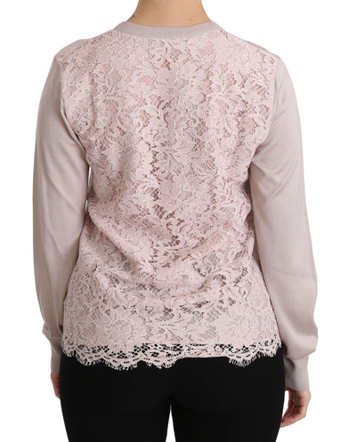 Dolce & Gabbana Rosa Seidenpullover mit langen Ärmeln und Spitze