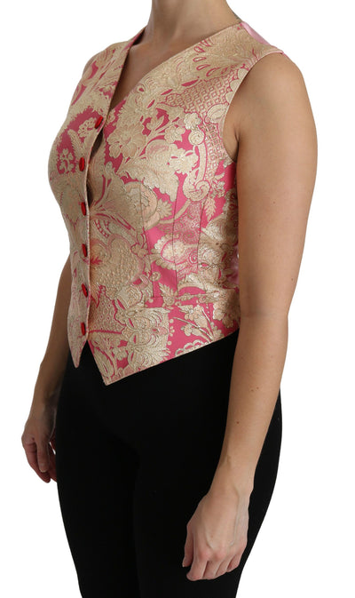 Dolce & Gabbana Rosa Gold Brokat Weste Weste Bluse Oberteil