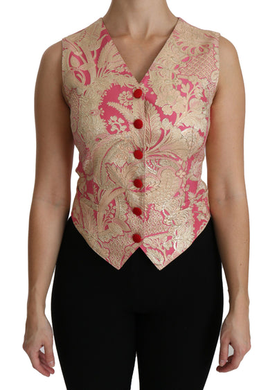 Dolce & Gabbana Rosa Gold Brokat Weste Weste Bluse Oberteil