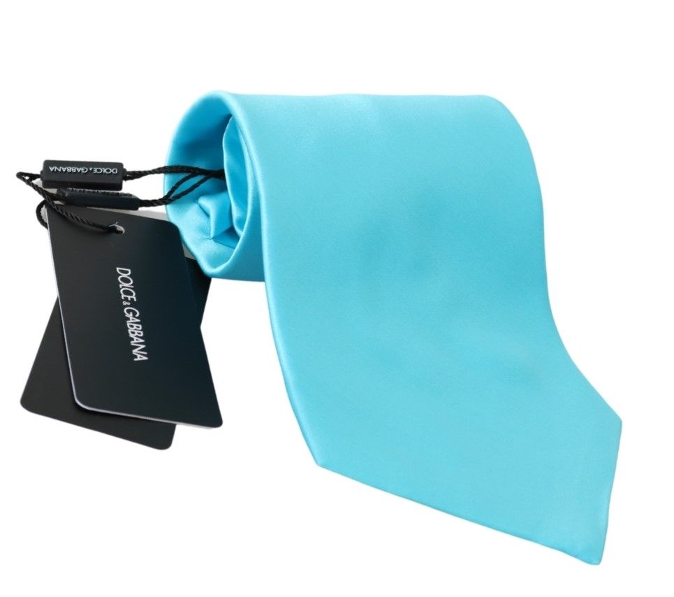 Dolce & Gabbana Hellblaue breite Herrenkrawatte Accessoire 100% Seide