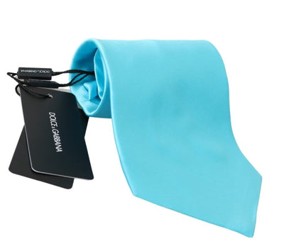 Dolce & Gabbana Hellblaue breite Herrenkrawatte Accessoire 100% Seide