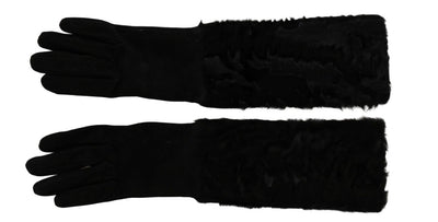 Dolce & Gabbana Schwarze Ellenbogenlange Fäustlinge aus Wildleder