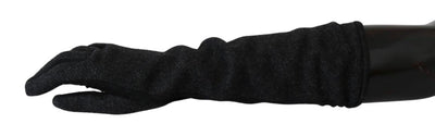 Dolce & Gabbana Schwarze graue Handschuhe mittlerer Armlänge Wollhandschuhe