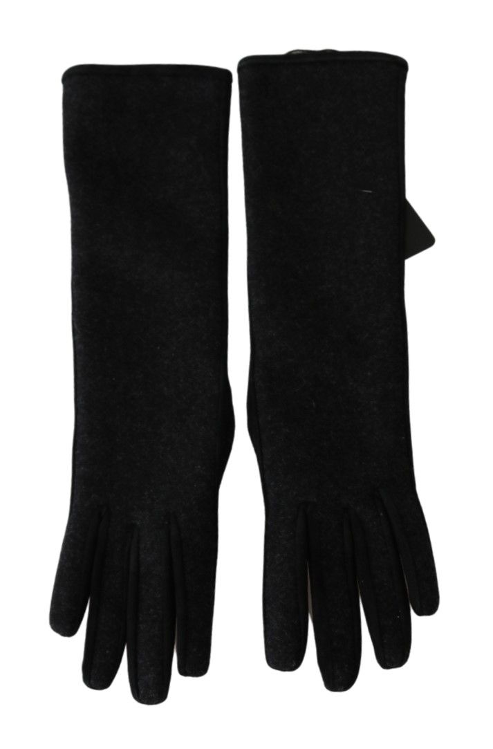 Dolce & Gabbana Schwarze graue Handschuhe mittlerer Armlänge Wollhandschuhe