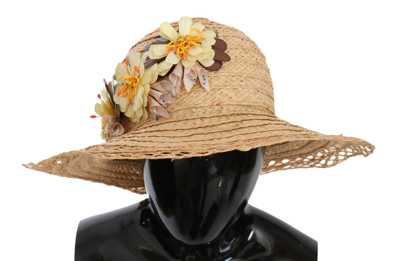 Dolce & Gabbana Beige Breite Krempe Floral Eimer Capello Hut