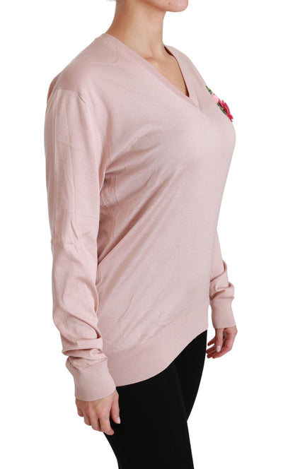 Dolce & Gabbana Rosa Pullover aus Seide mit Blumenverzierung