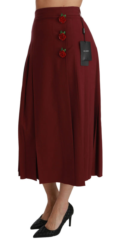 Dolce & Gabbana Roter Maxirock mit hoher Taille und Plissee aus Wolle