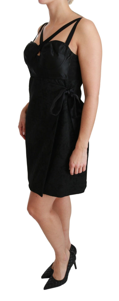 Dolce & Gabbana Schwarzes Stretch-Satin-Jacquard-Minikleid