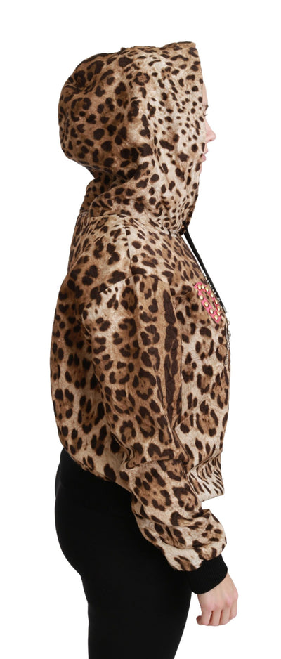 Dolce & Gabbana Brauner Ayers Leopard Pullover mit Kapuze und Nieten