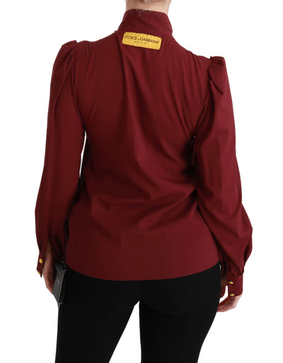 Dolce & Gabbana Kastanienbraunes Langarmhemd Bluse Seidenoberteil