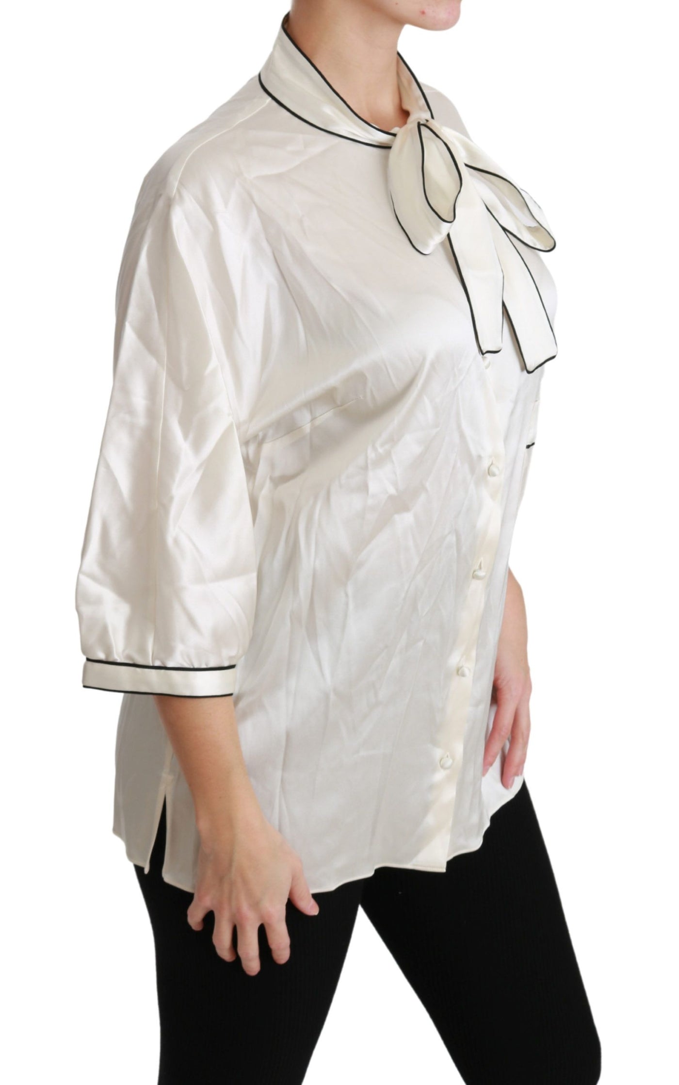 Dolce & Gabbana Beige 3/4-Ärmel Hemd Bluse Seidenoberteil