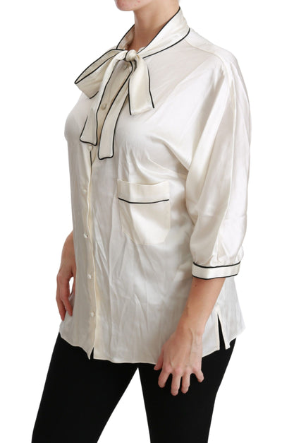 Dolce & Gabbana Beige 3/4-Ärmel Hemd Bluse Seidenoberteil