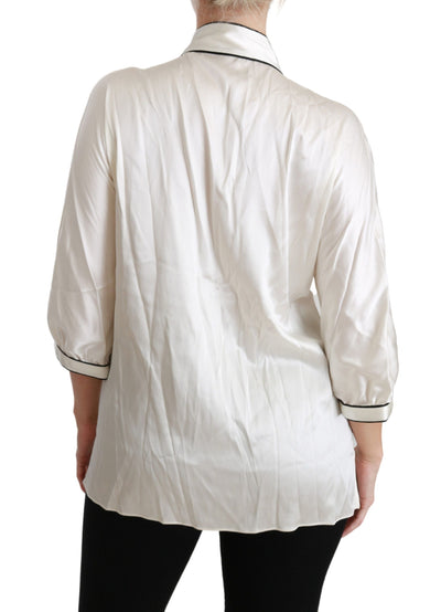 Dolce & Gabbana Beige 3/4-Ärmel Hemd Bluse Seidenoberteil