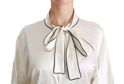 Dolce & Gabbana Beige 3/4-Ärmel Hemd Bluse Seidenoberteil