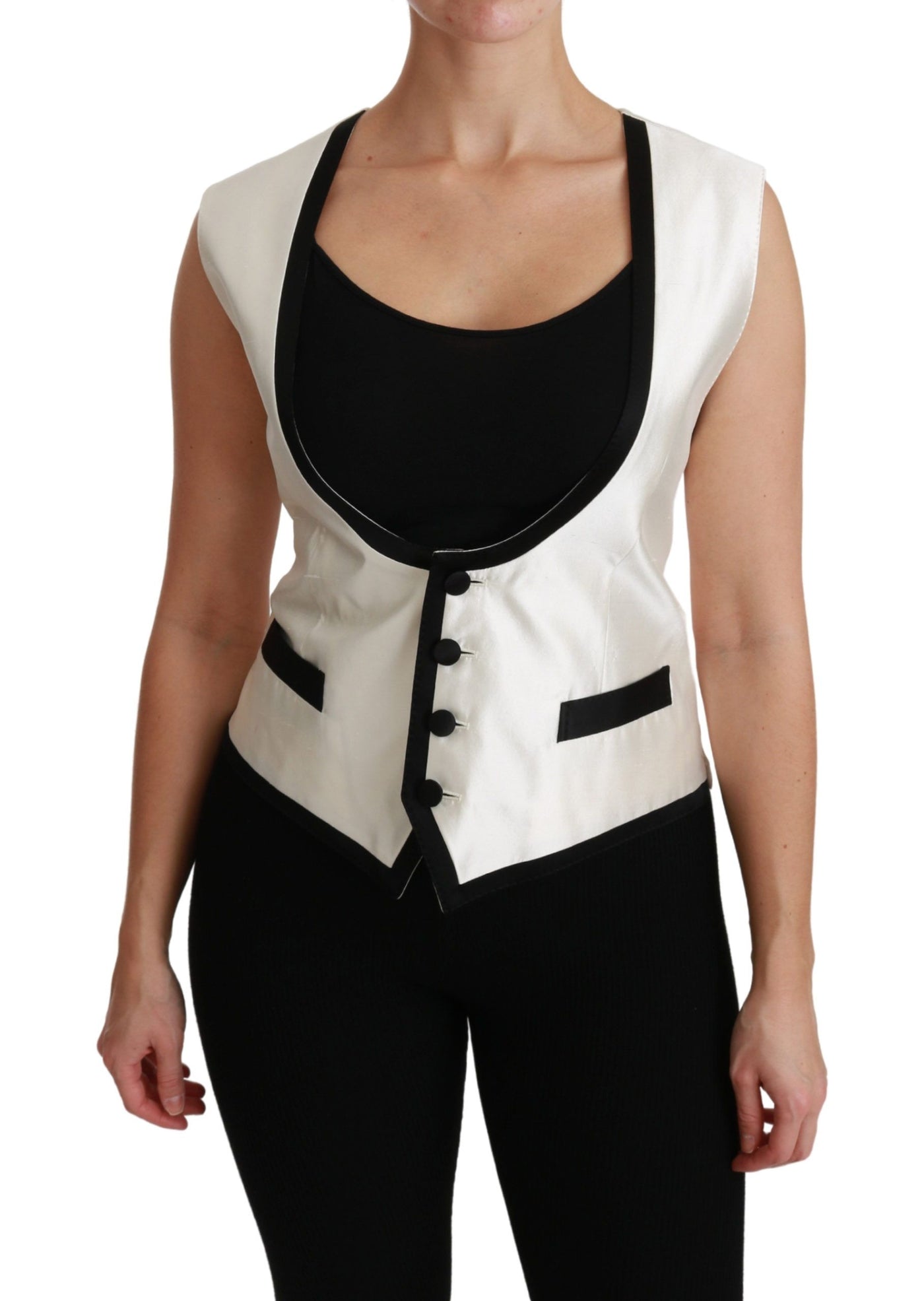 Dolce & Gabbana Weiße Weste Slim Vest Seidenoberteil