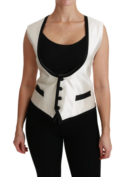Dolce & Gabbana Weiße Weste Slim Vest Seidenoberteil