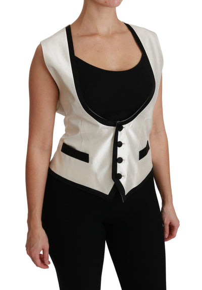 Dolce & Gabbana Weiße Weste Slim Vest Seidenoberteil