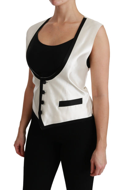 Dolce & Gabbana Weiße Weste Slim Vest Seidenoberteil