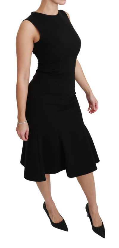 Dolce & Gabbana Schwarzes ausgestelltes Stretch-Scheidenkleid aus Wolle