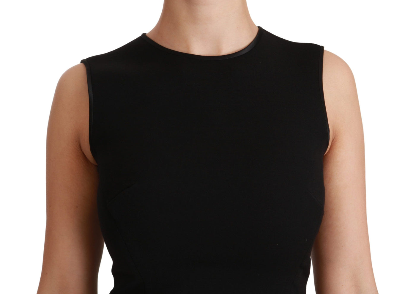 Dolce & Gabbana Schwarzes ausgestelltes Stretch-Scheidenkleid aus Wolle