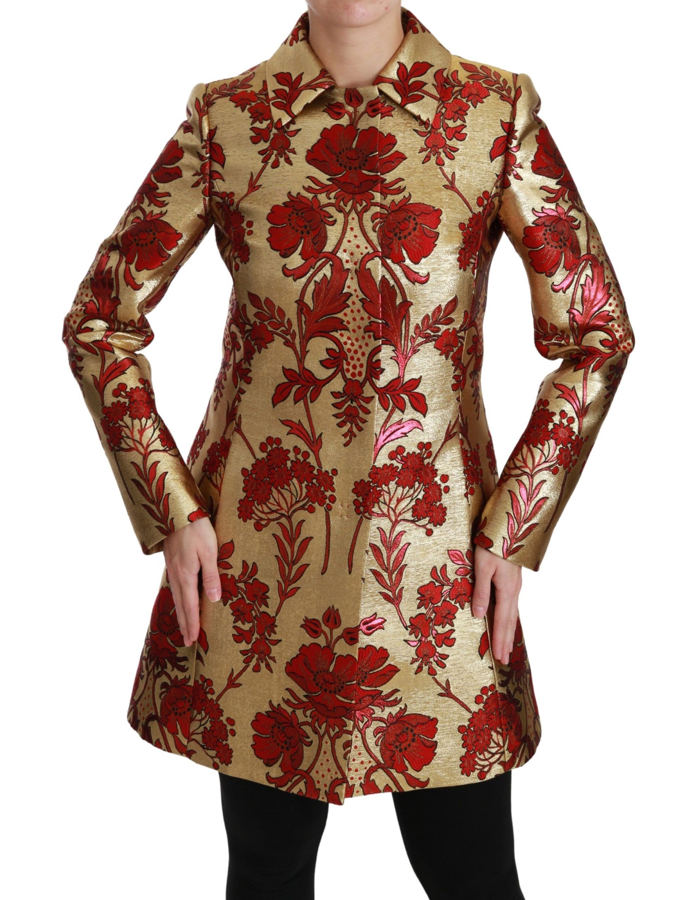 Dolce & Gabbana Rot Gold Floral Brokat Cape Mantel Jacke