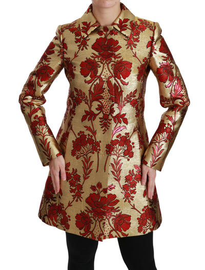 Dolce & Gabbana Rot Gold Floral Brokat Cape Mantel Jacke