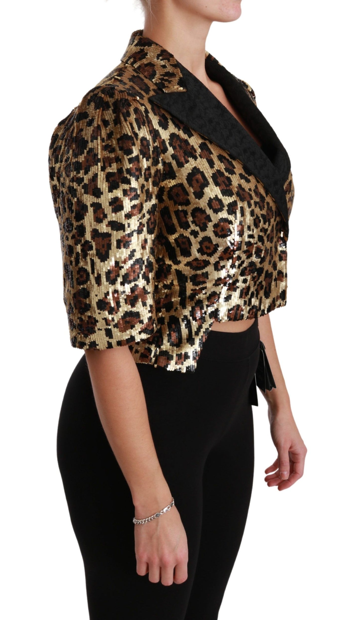 Dolce & Gabbana Blazer Gold Leopard Pailletten Jacke