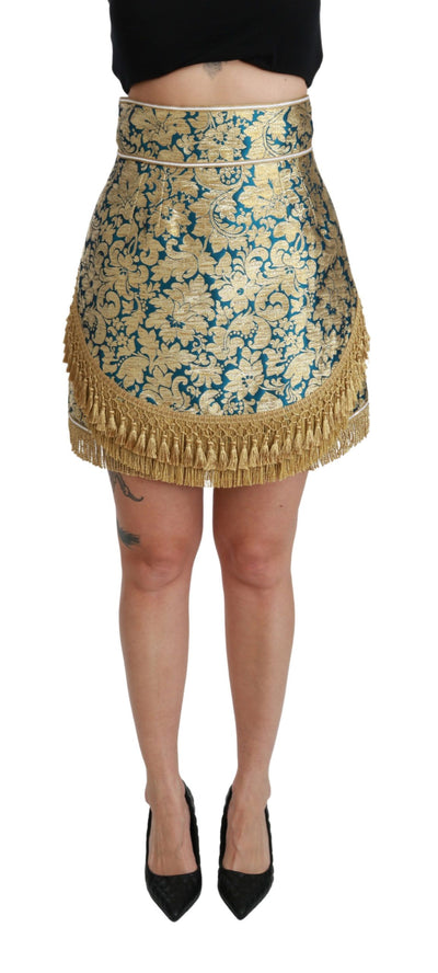 Dolce & Gabbana Blauer Rock mit hoher Taille aus Jacquard und goldener Quaste