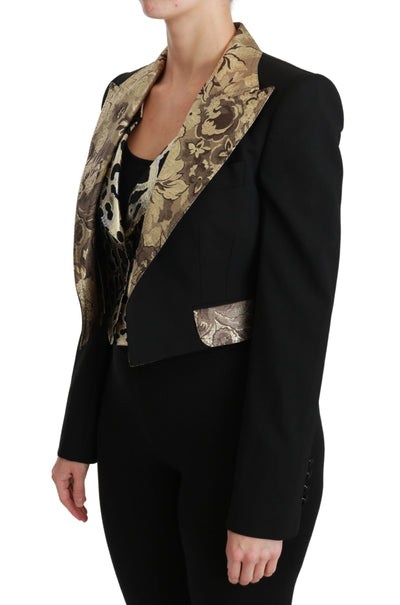 Dolce & Gabbana Schwarze Jacquard-Weste Blazermantel Wolljacke