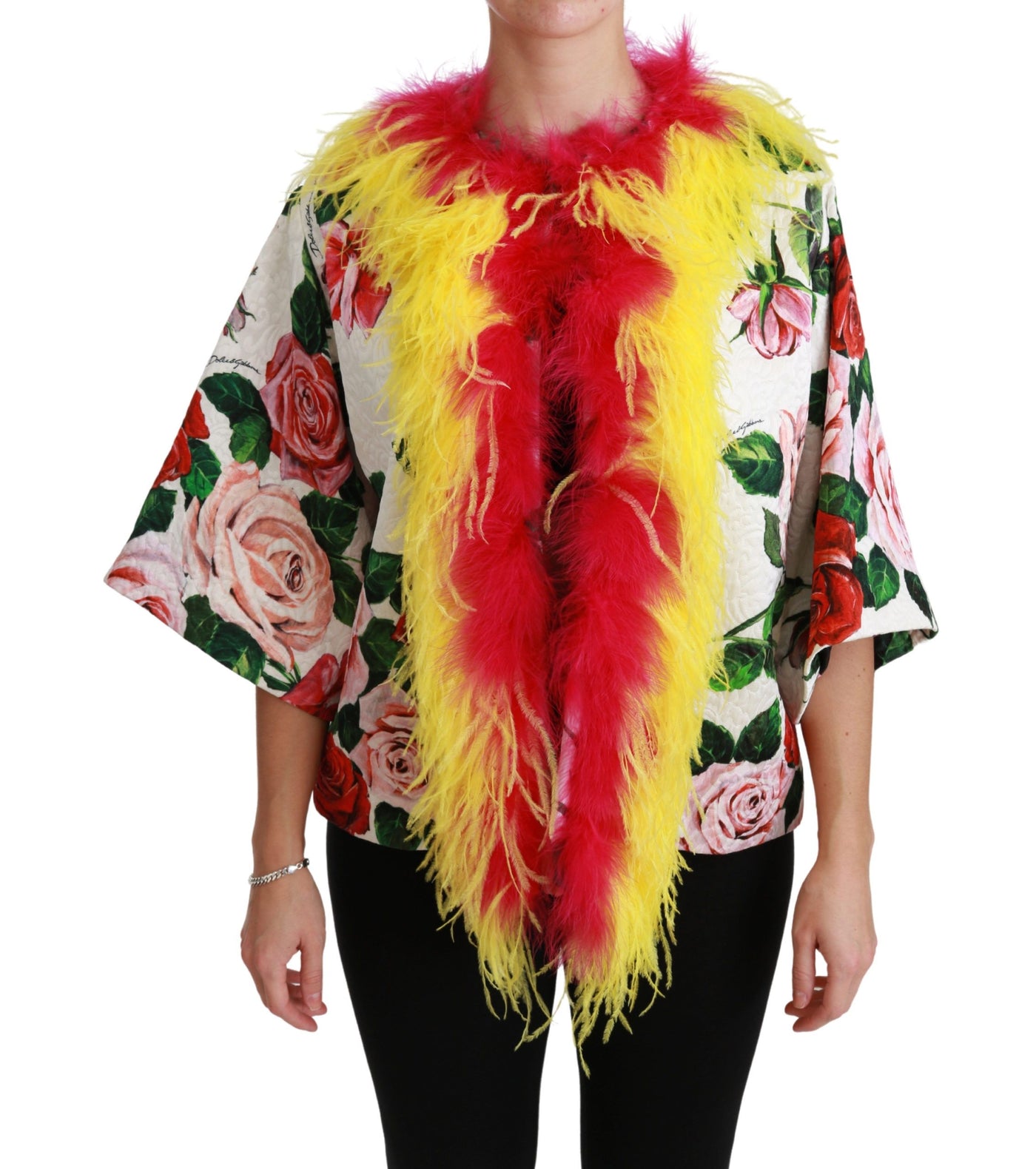 Dolce & Gabbana Weißer geblümter Mantel Capte Fur Roses Jacke
