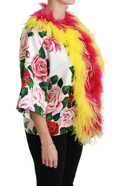 Dolce & Gabbana Weißer geblümter Mantel Capte Fur Roses Jacke