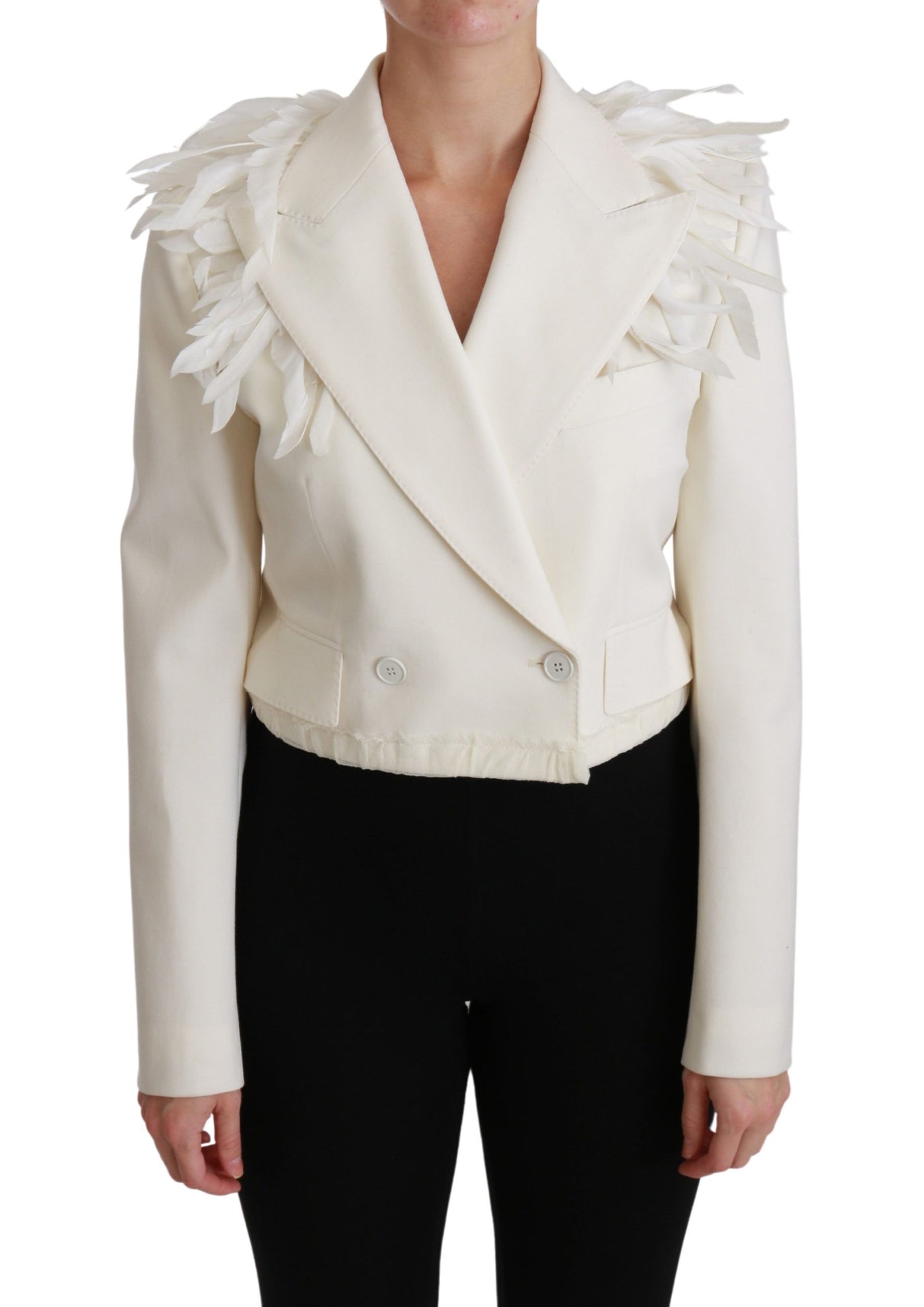 Dolce & Gabbana Weißer doppelreihiger Mantel Wolljacke