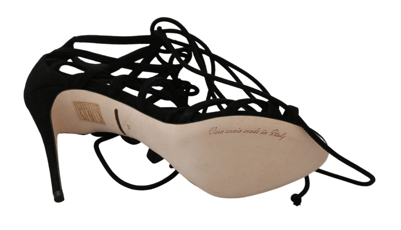 Dolce & Gabbana Schwarz Wildleder Riemen Stilettos Schuhe Sandalen