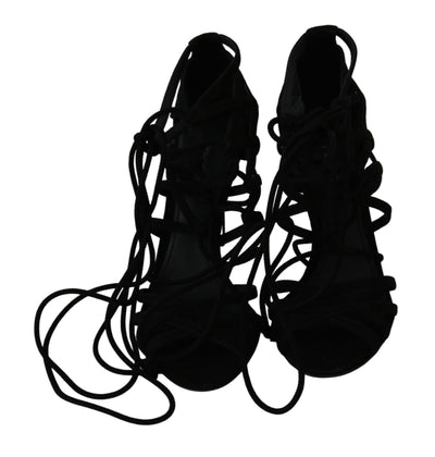 Dolce & Gabbana Schwarz Wildleder Riemen Stilettos Schuhe Sandalen